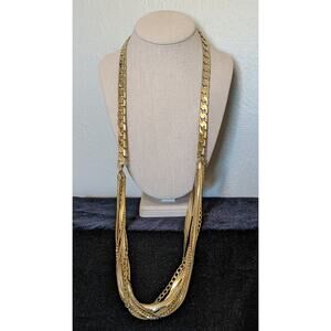 Chunky Long One Strand Into Seven Strands High Shine Gold Tone Chain Necklace